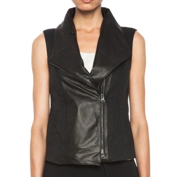 Vince Black Asymmetrical Linen Leather women’s vest - Picture 1 of 13